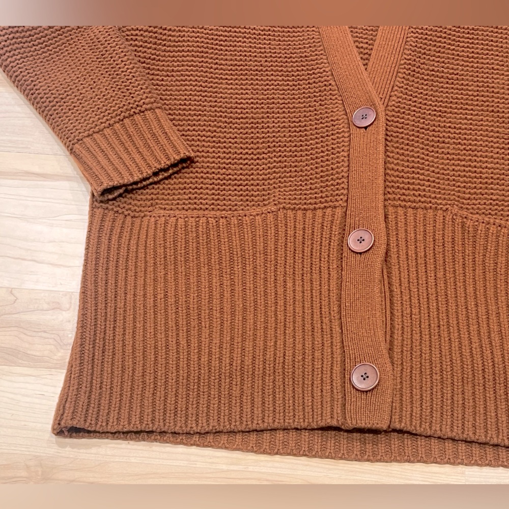Vince Chunky Knit Wool Cashmere V-Neck Cardigan Sweater - Rust Orange, Size M - Picture 9 of 15